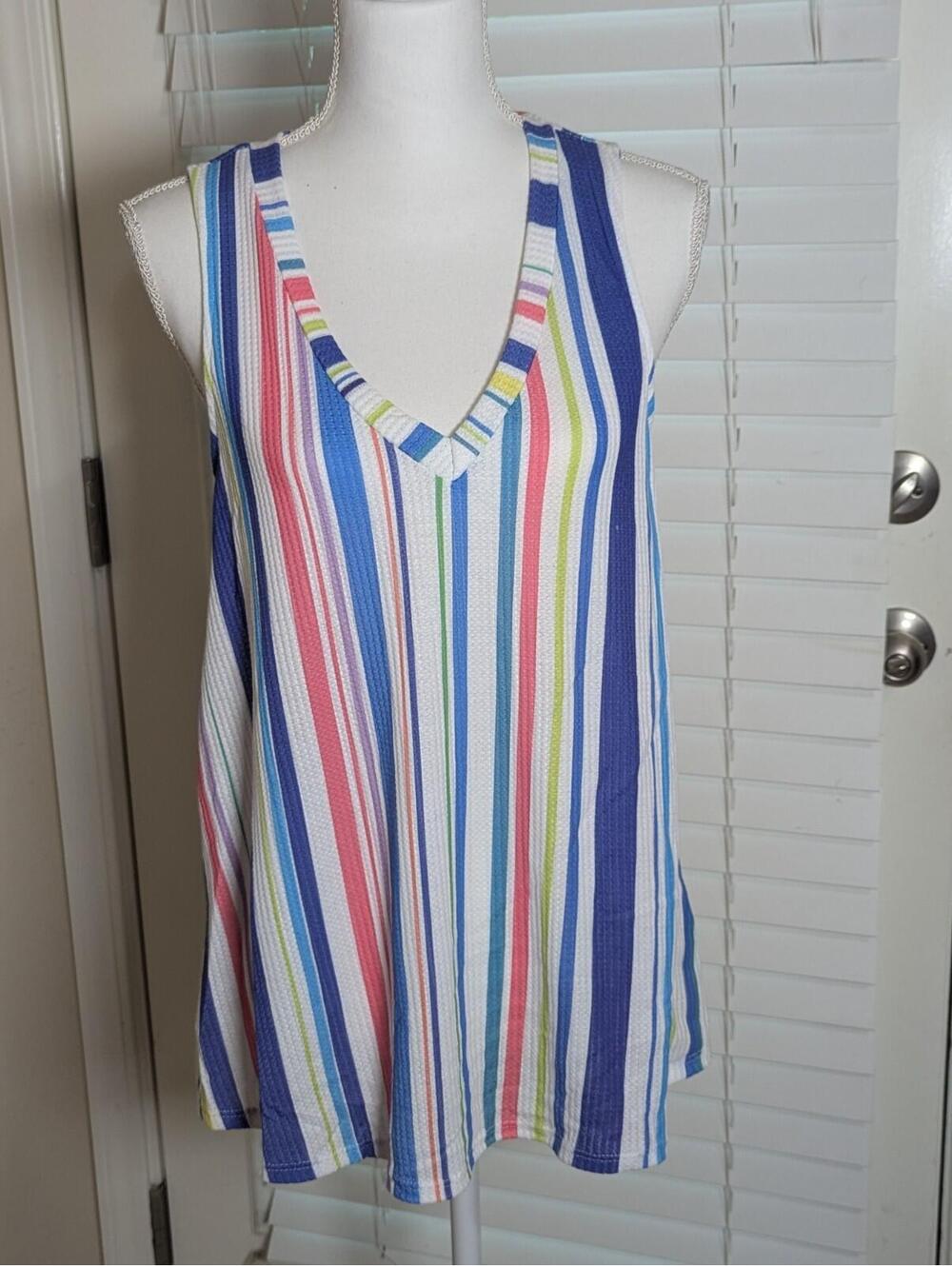 Women's My Story Multi Colored Striped Tank Top Street Core Medium NWOT